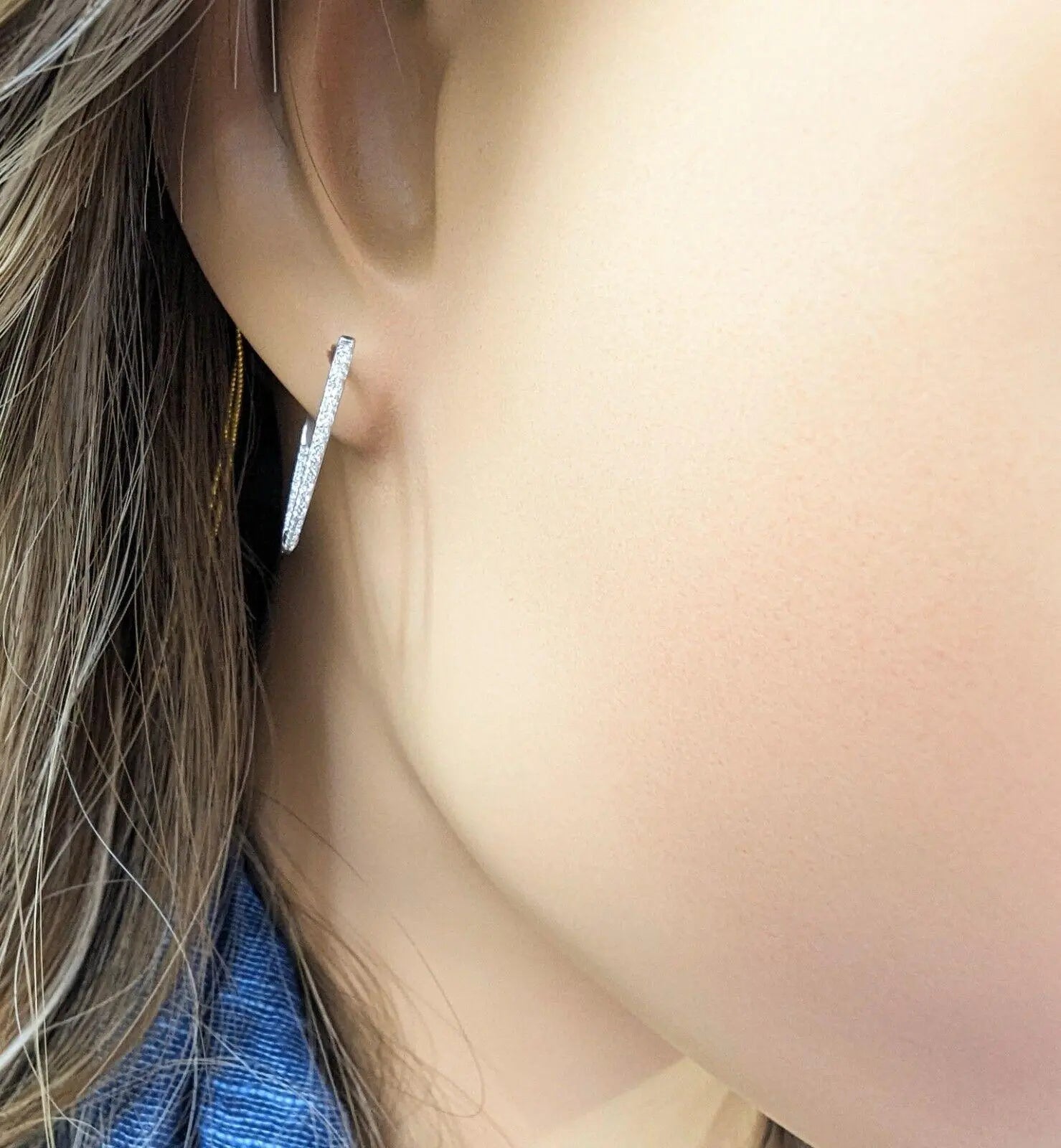 9ct White Gold Diamond Pair of Hoop Earrings 0.26ct 1.2mm wide 