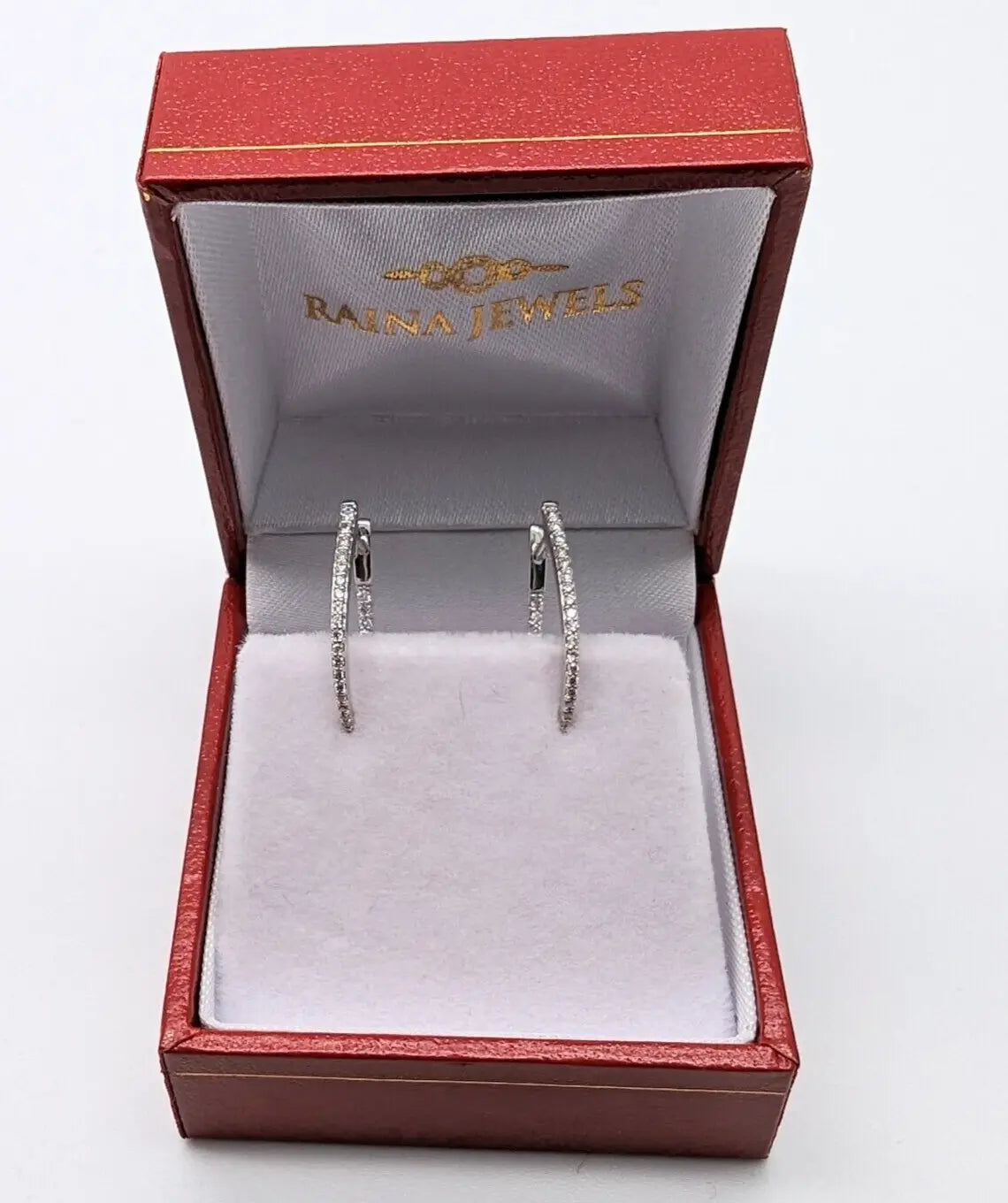 9ct White Gold Diamond Pair of Hoop Earrings 0.26ct 1.2mm wide 