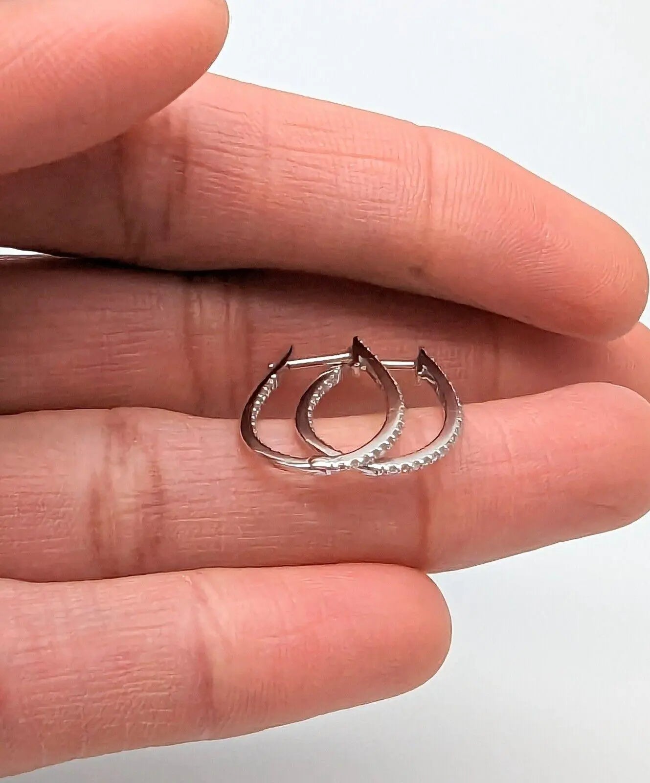 9ct White Gold Diamond Pair of Hoop Earrings 0.26ct 1.2mm wide 