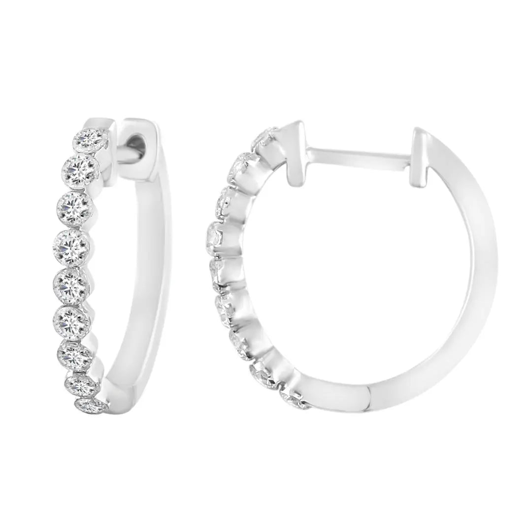 9ct White Gold Diamond Pair of Hoop Earrings 0.51ct 0.5mm wide 