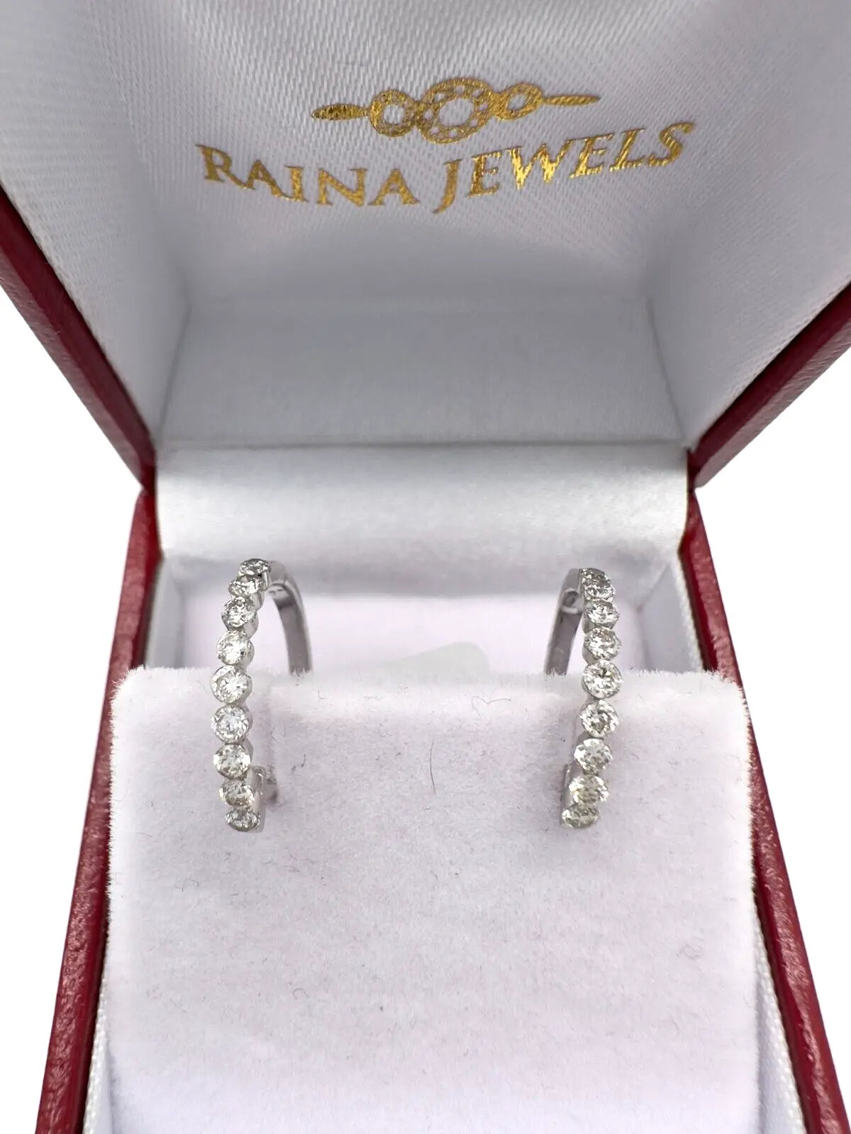 9ct White Gold Diamond Pair of Hoop Earrings 0.51ct 0.5mm wide 