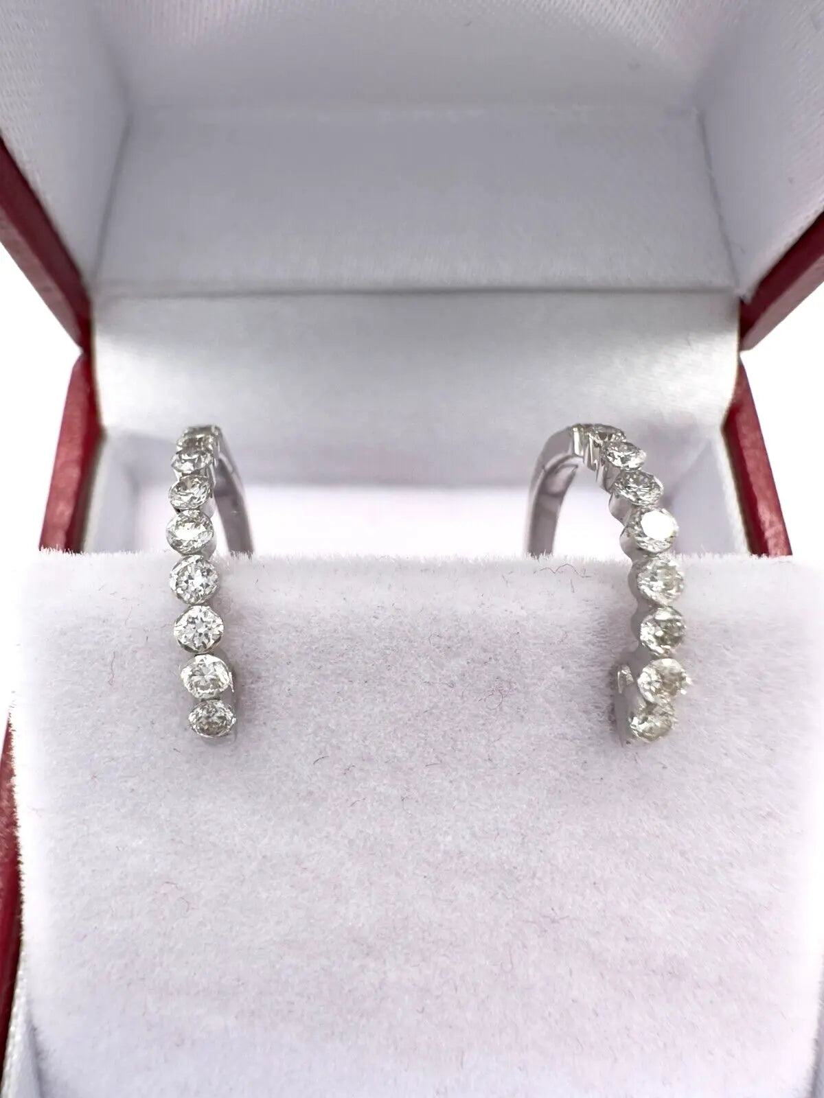 9ct White Gold Diamond Pair of Hoop Earrings 0.51ct 0.5mm wide 