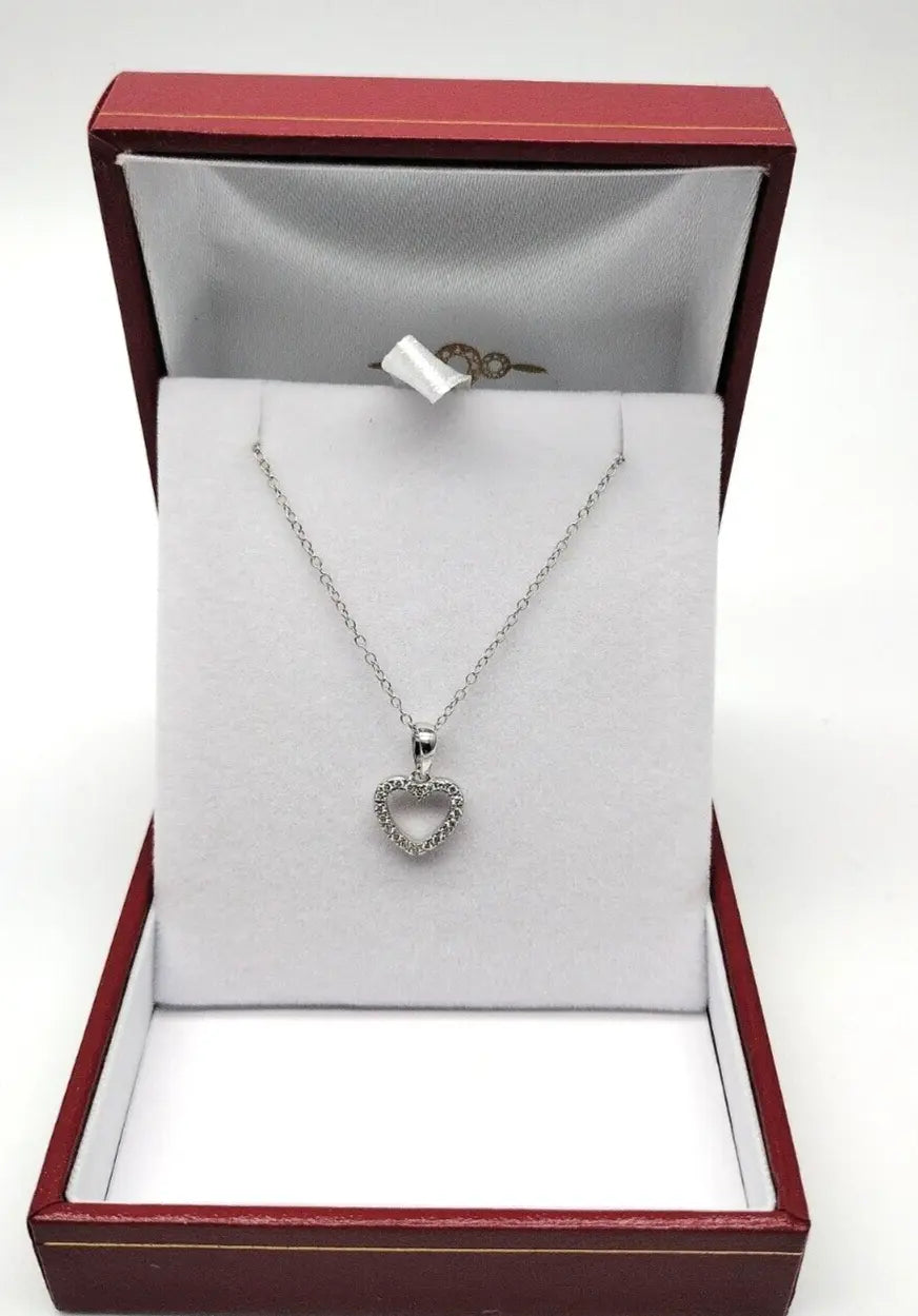 9ct White Gold & Natural Diamonds Heart Pendant with 9ct Chain 0.13ct 
