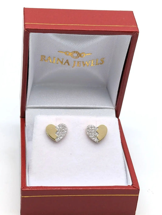 9ct Yellow Gold Natural Diamonds Heart Shaped Earrings Ear Studs 0.16ct 