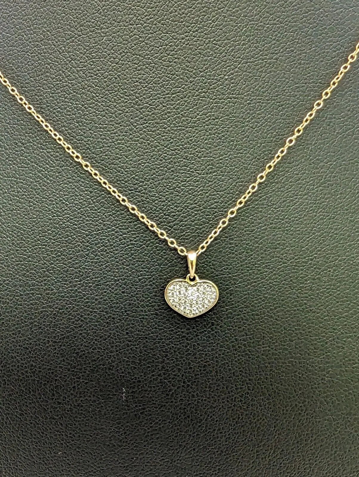 9ct Yellow Gold & Natural Diamonds Heart Pendant with 9ct Chain 0.14ct 
