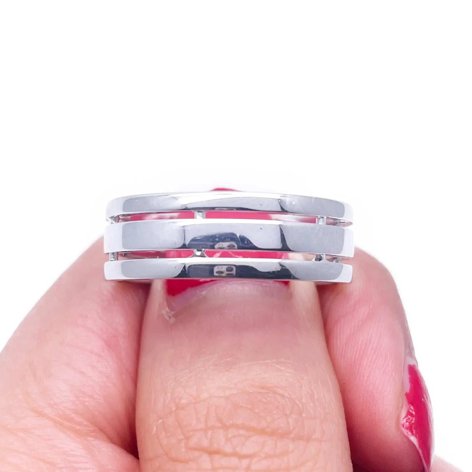 Mens Platinum 7mm Unique Polished 3 Row Cut Out Wedding Band Heavy Weight  Platinum Ring