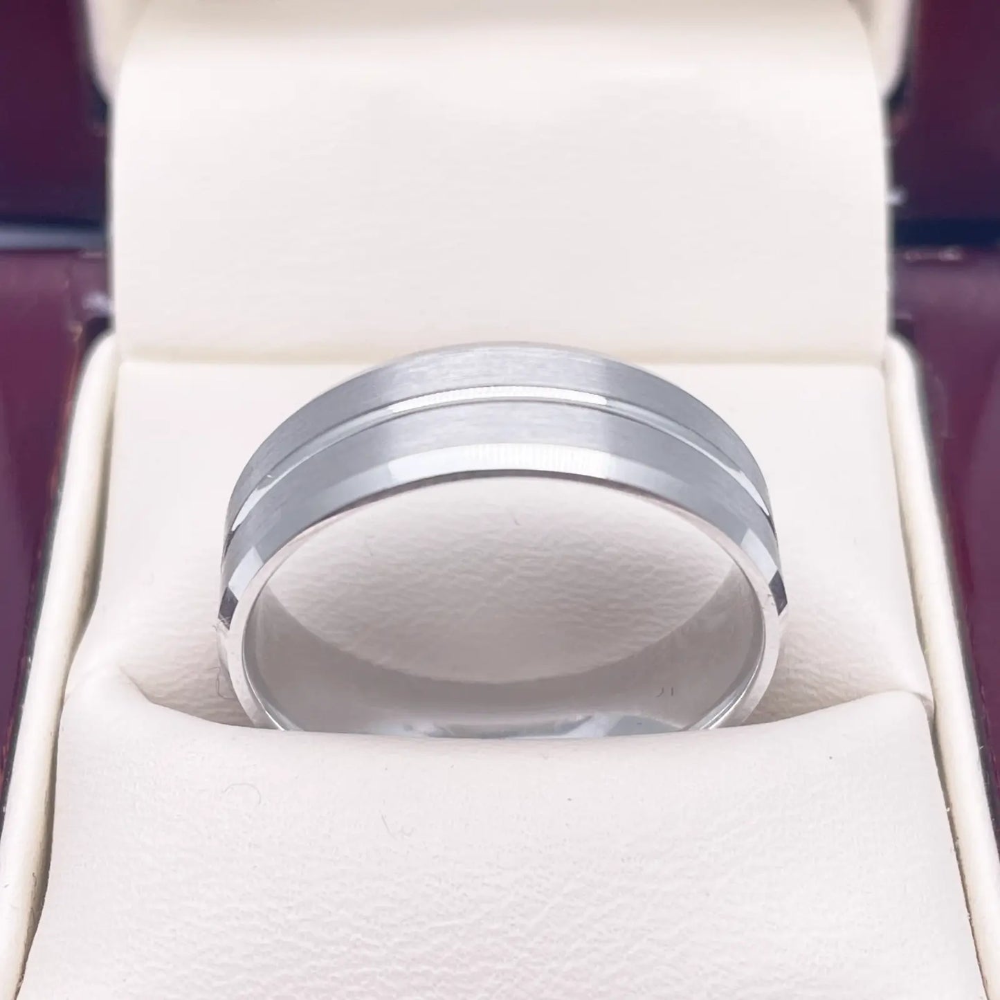 Mens Platinum Wedding Band 7mm Matt with Centre Groove & Bevelled Edges Heavy Weight  Platinum Ring
