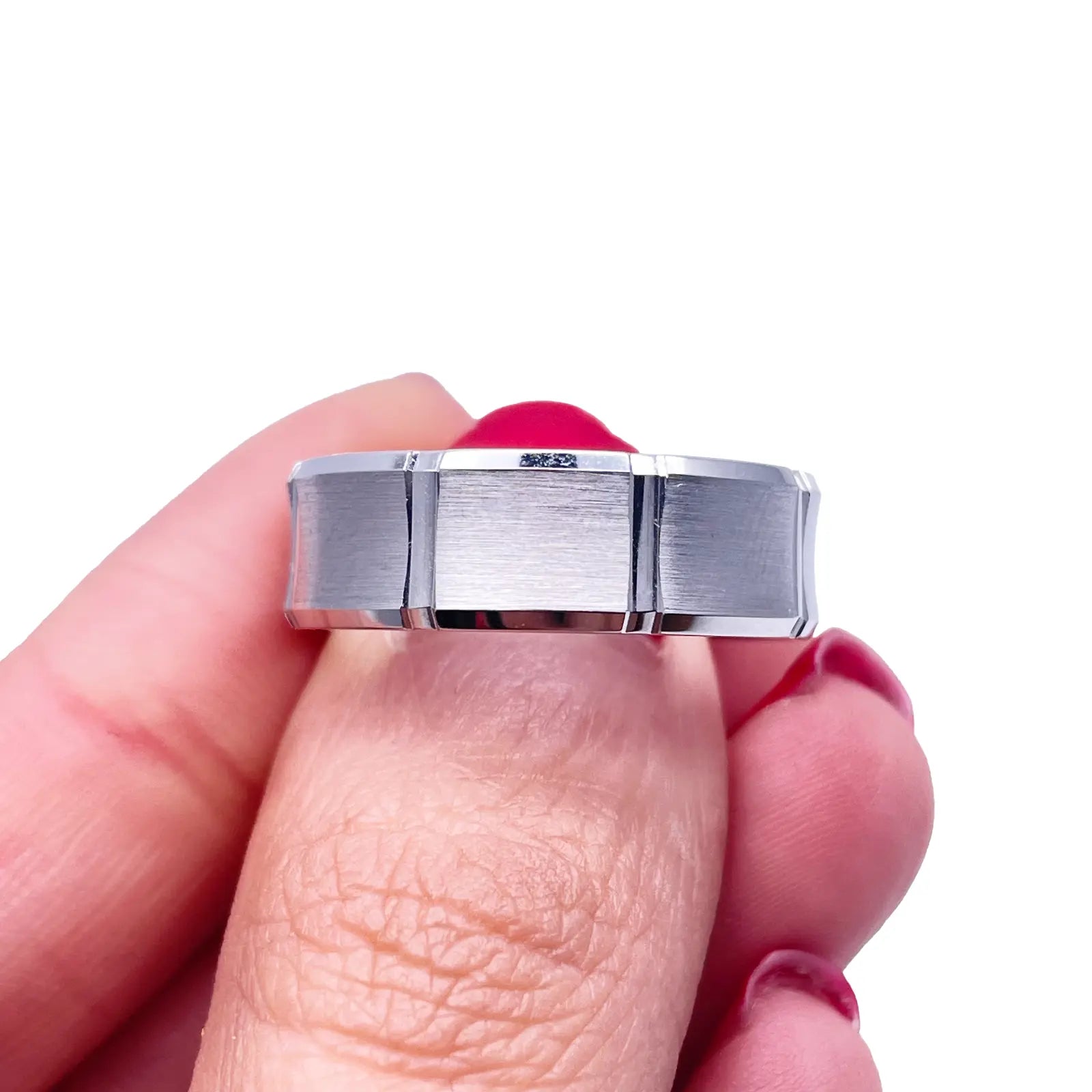 Mens Platinum Wedding Band 7mm Square Matt Finish & Bevelled Edges Heavy Weight 