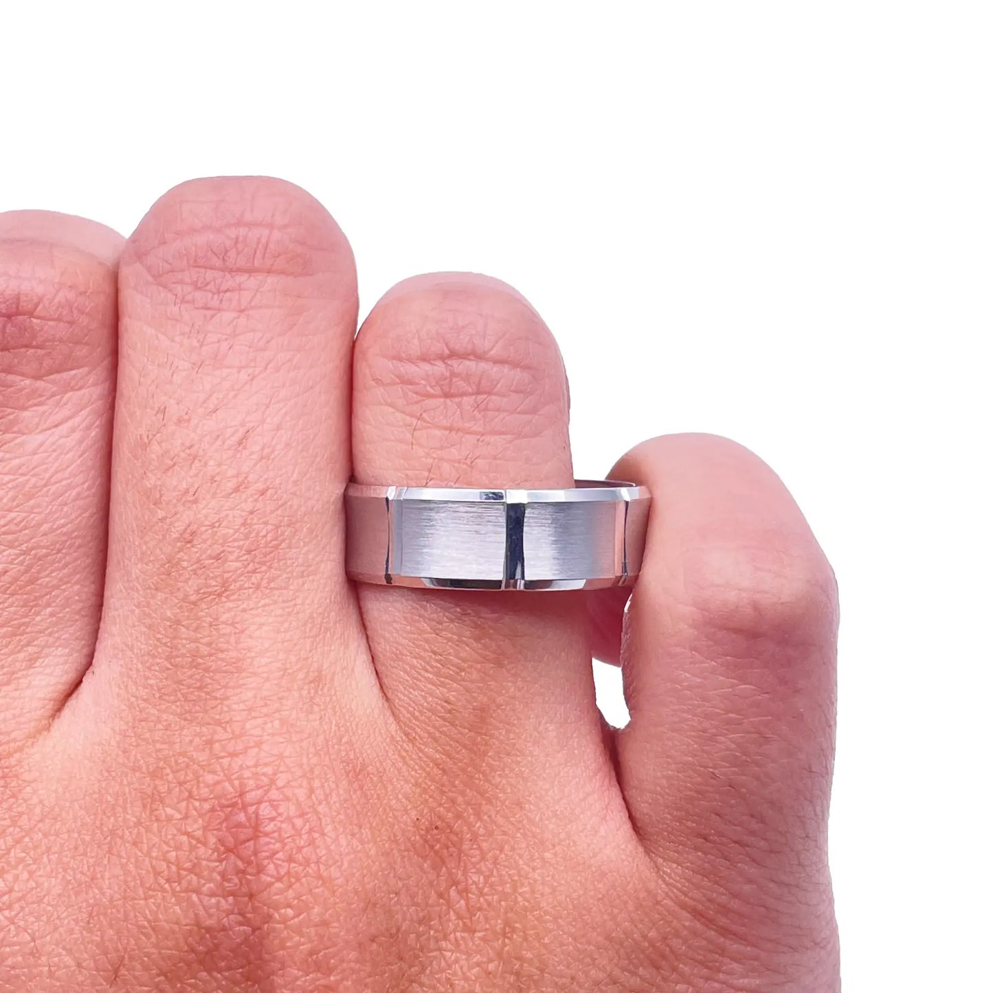 Mens Platinum Wedding Band 7mm Square Matt Finish & Bevelled Edges Heavy Weight 