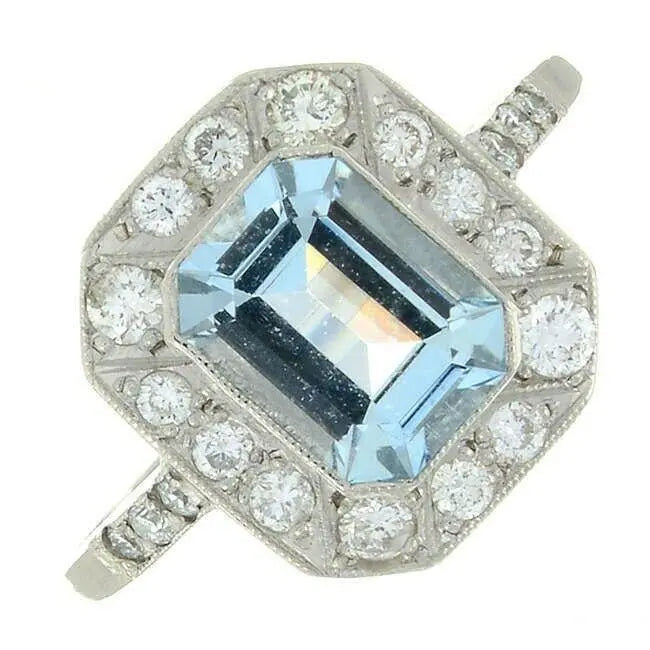 Vintage Design Aquamarine & Diamond Platinum Ring 0.20cts Pre-Owned Excellent Condition  Diamond Ring