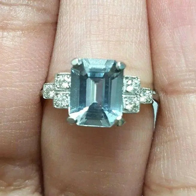 Vintage Design Aquamarine & Diamond Ring 0.35cts Pre-Owned Excellent Condition  Diamond Ring