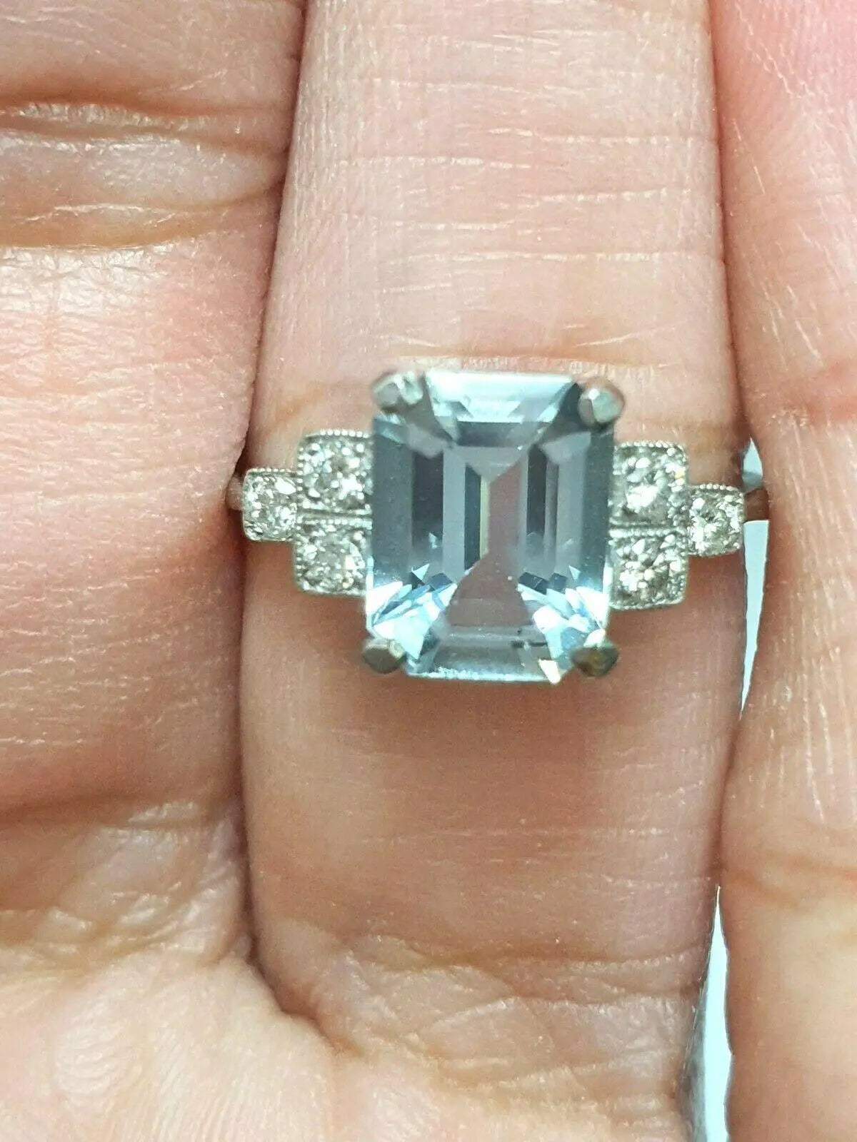Vintage Design Aquamarine & Diamond Ring 0.35cts Pre-Owned Excellent Condition  Diamond Ring