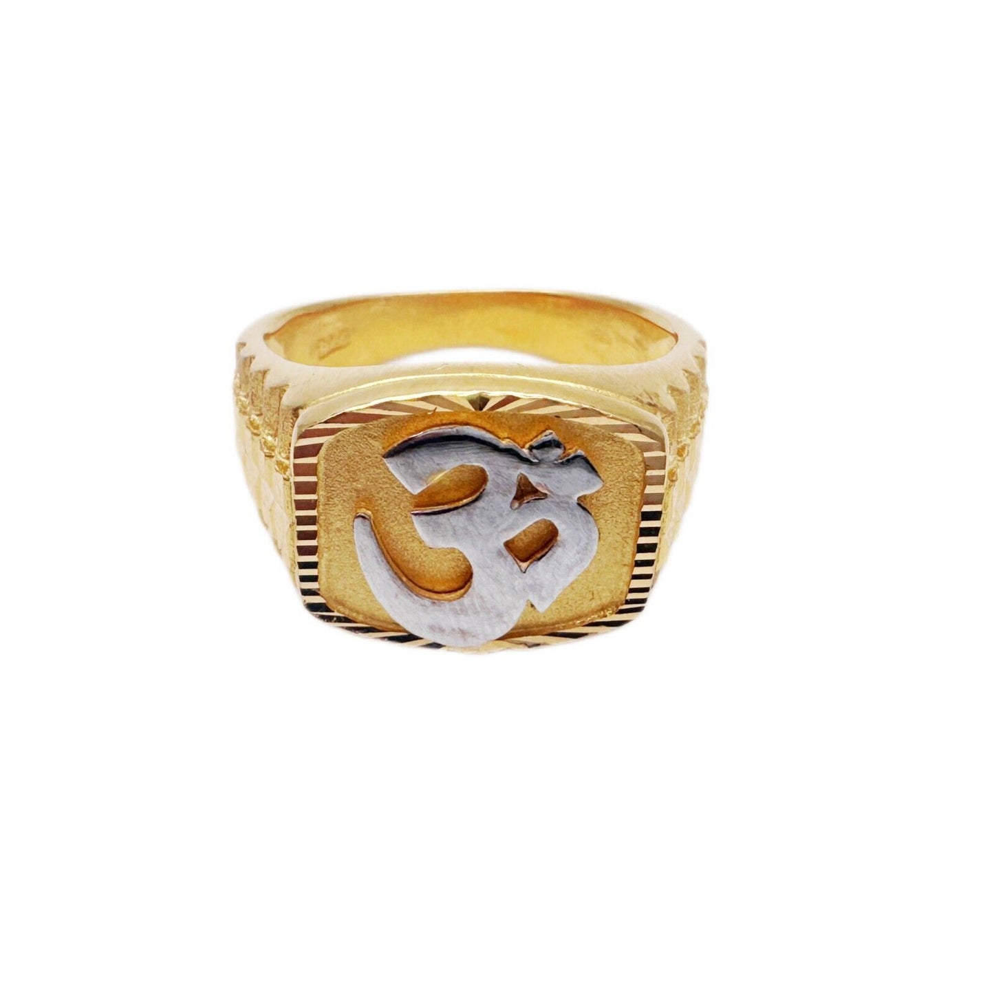 22ct Plain Yellow Gold Bi-Colour Mens Om Ring