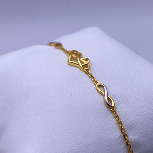 22ct Yellow Gold Fancy Heart Ladies Bracelet 7 inches 916