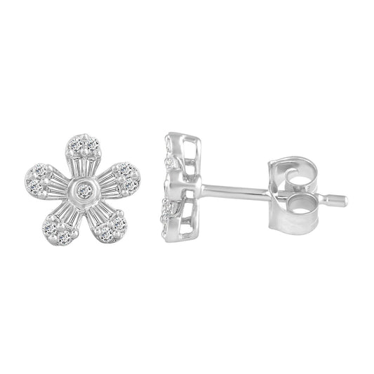 9ct White gold Round Diamonds Flower Stud Earrings 0.3 carats