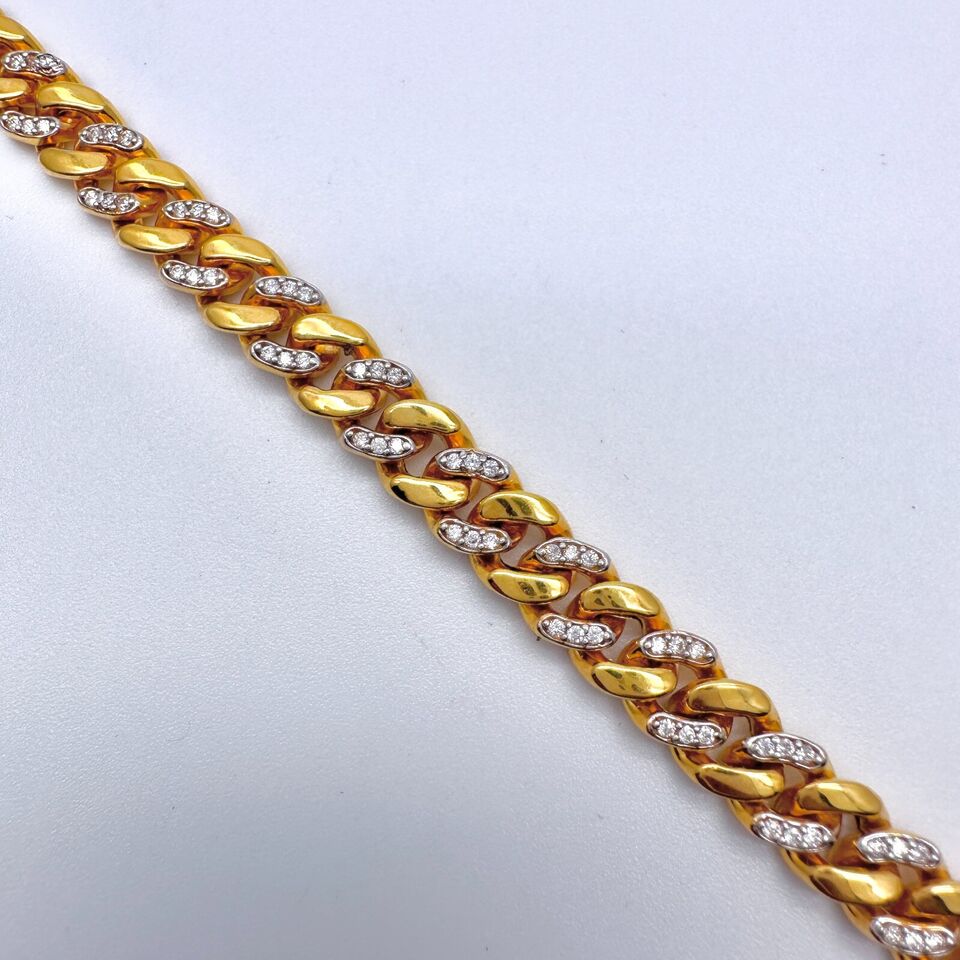 22ct / 22K Yellow Gold & CZ Curb Gents / Mens Bracelet 8'' inches 916