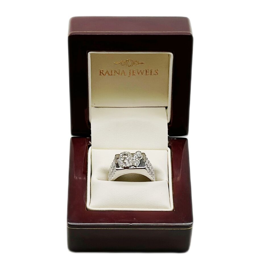 18K White Gold Mens Round cut Diamond OM ring 0.36cts