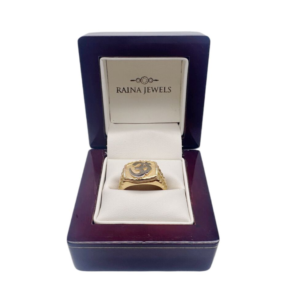 22ct Plain Yellow Gold Bi-Colour Mens Om Ring